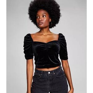 And This Now Womens Black Velvet Ruched Sleeve Crop Top Womens Size 2X NEW